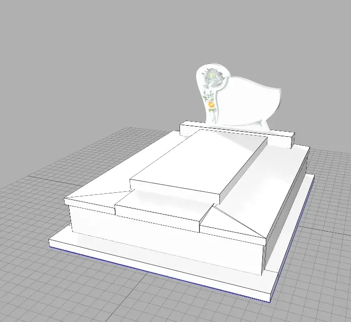 Modélisation 3D d'un monument funéraire sur-mesure avec stèle gravée.